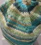 Handknit strioed Beanie Hat jacquard Greens S  - Image 4