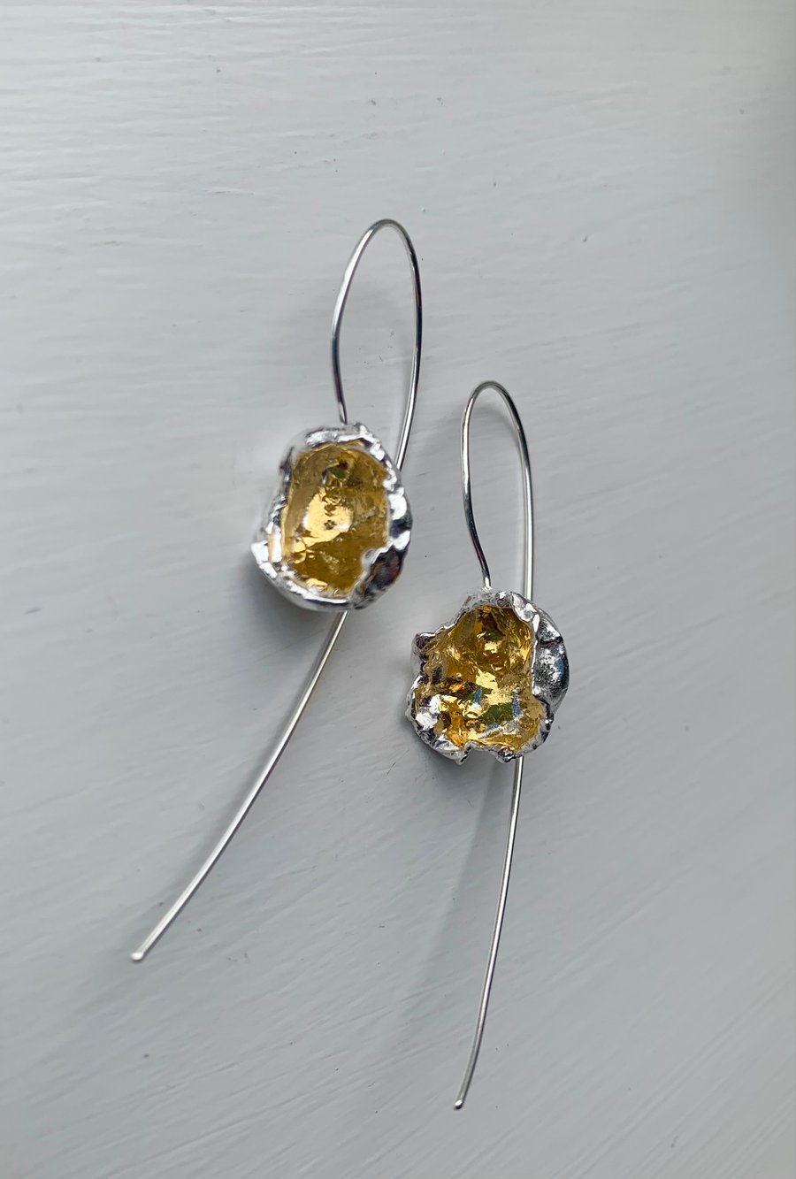 Silver and 24k gold stem earrings