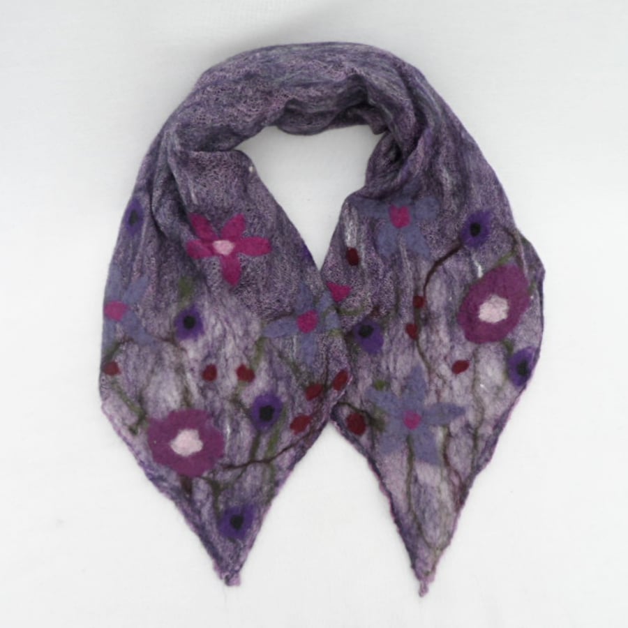 Square purple nuno felted scarf