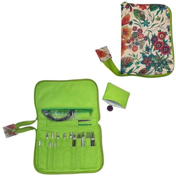 Interchangeable knitting needle case, fully zip around knit pro case, 