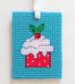 Christmas Cup Cake Cross Stitch decoration with Sequin detail - Image 1