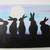 Bunny Rabbit Sky Skyline Silhouette Original Acrylic Painting Picture Art Blue