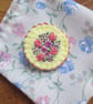 Hand Embroidered Floral Brooch - Primrose Yellow with Pink & Purple Flowers - Image 9