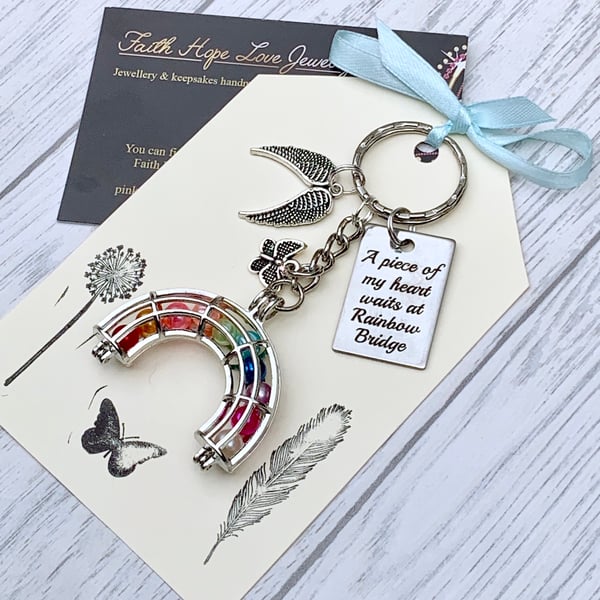 Rainbow Bridge Pearl Cage Pendant Keyring Keepsake Pet Loss Cat Dog  