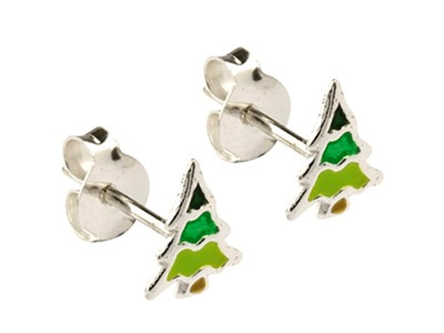 Sterling Silver Christmas Tree Stud Earrings 