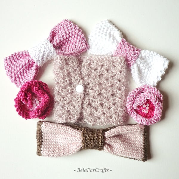 Beautiful Bundles - Girls' cotton bows - Twins gift set - Ladies knit bracelet