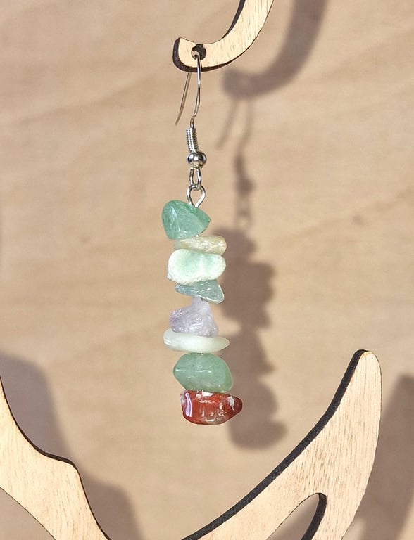 Natural Stone Chip Earrings, Handmade Gemstone Earrings, Unique Boho Jewellery