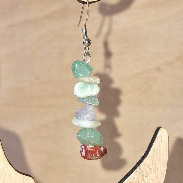 Natural Stone Chip Earrings, Handmade Gemstone Earrings, Unique Boho Jewellery
