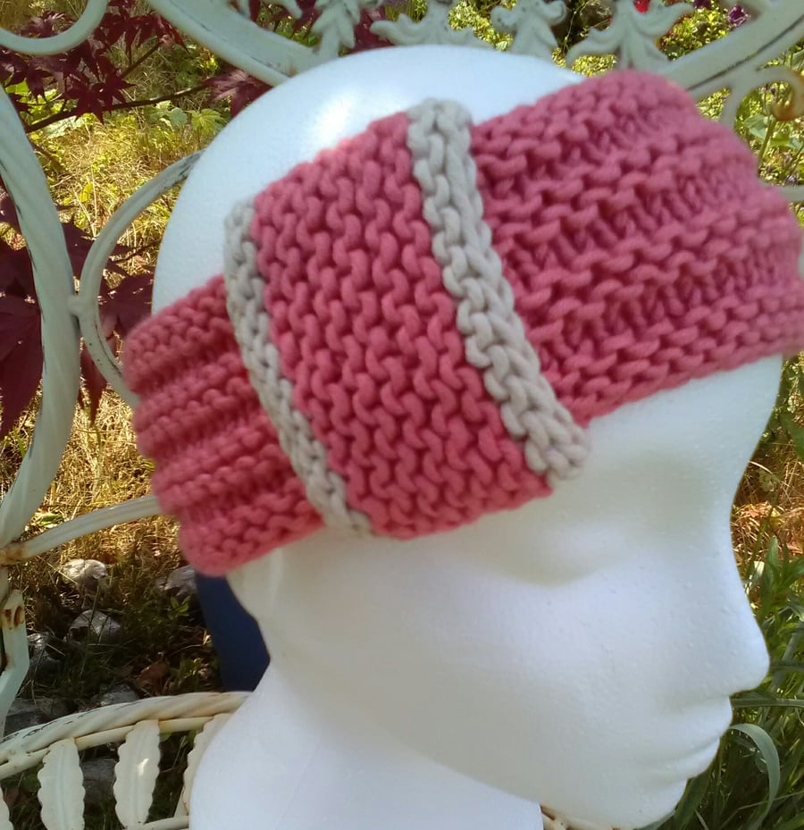 Vintage look loop Headband Bamboo & Wool - Candy Pink Medium