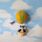Hot Air Balloon Panda Wall Hanging, Handmade Children’s Room, nursery Decor