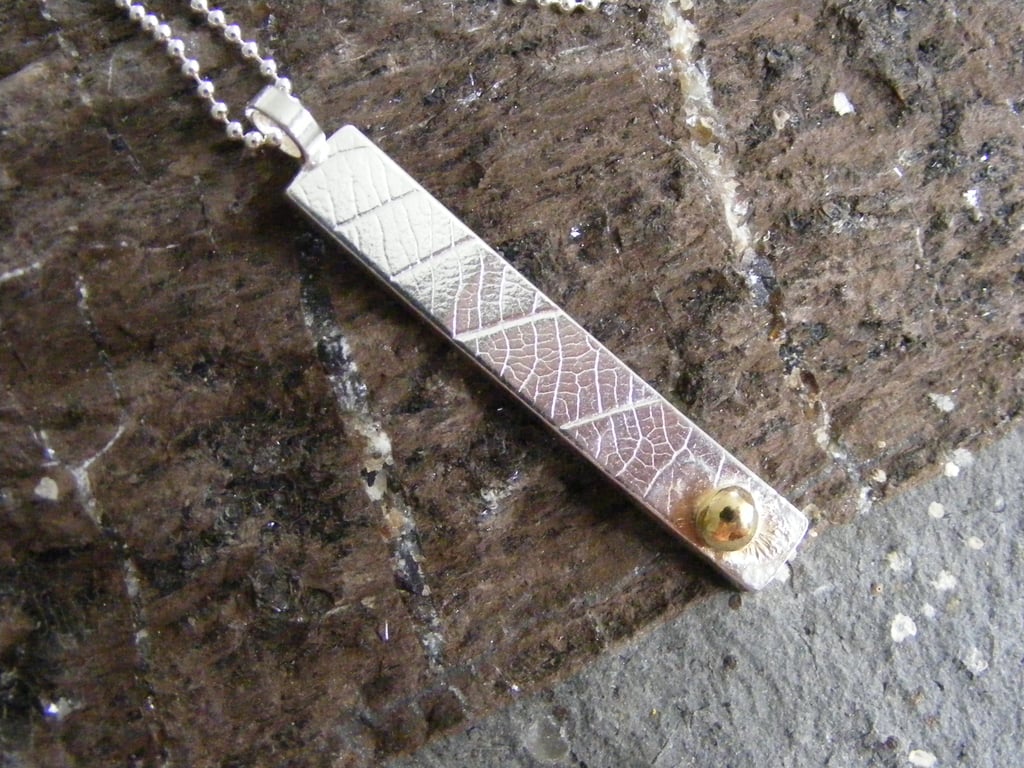 Sterling Silver and 18Ct Yellow Gold Bar Pendant and Chain - Hallmarked