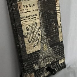 Decorated Single Hook Paris Eiffel Tower Vintage-look Wooden Decoupage Unusual 