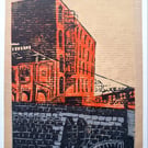 Weir Mill, Original 4 colour handmade linocut print