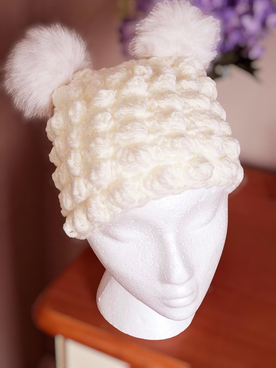 Double Bobble Beanie. Handmade Crochet Hat