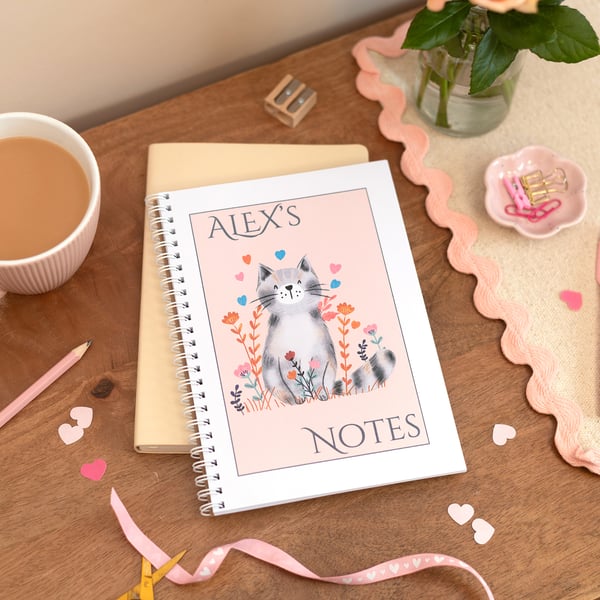 Personalised Notebook, lined Cat Notebook, Journal Book, Note Taking Book