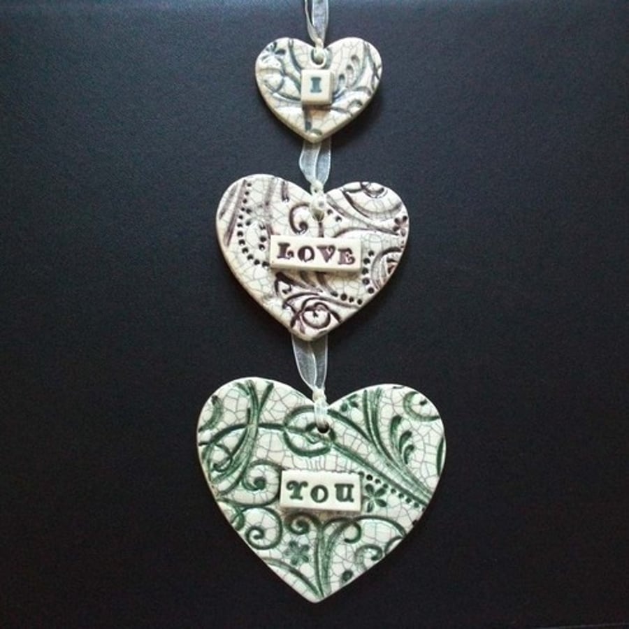 I Love You ceramic hearts