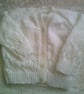 White 20 inch v Neck Cardigan with Lacy Design - Image 1