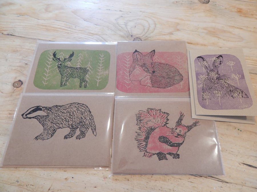 5 Woodland creature - Individually Screen printed cards