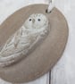 WALL DECORATION hand-built stoneware snowy owl plaque ornament in white