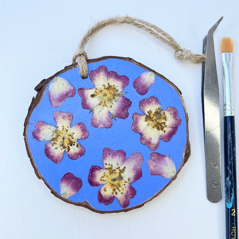 Real Pressed Roses Wood Slice Hanging Decoration
