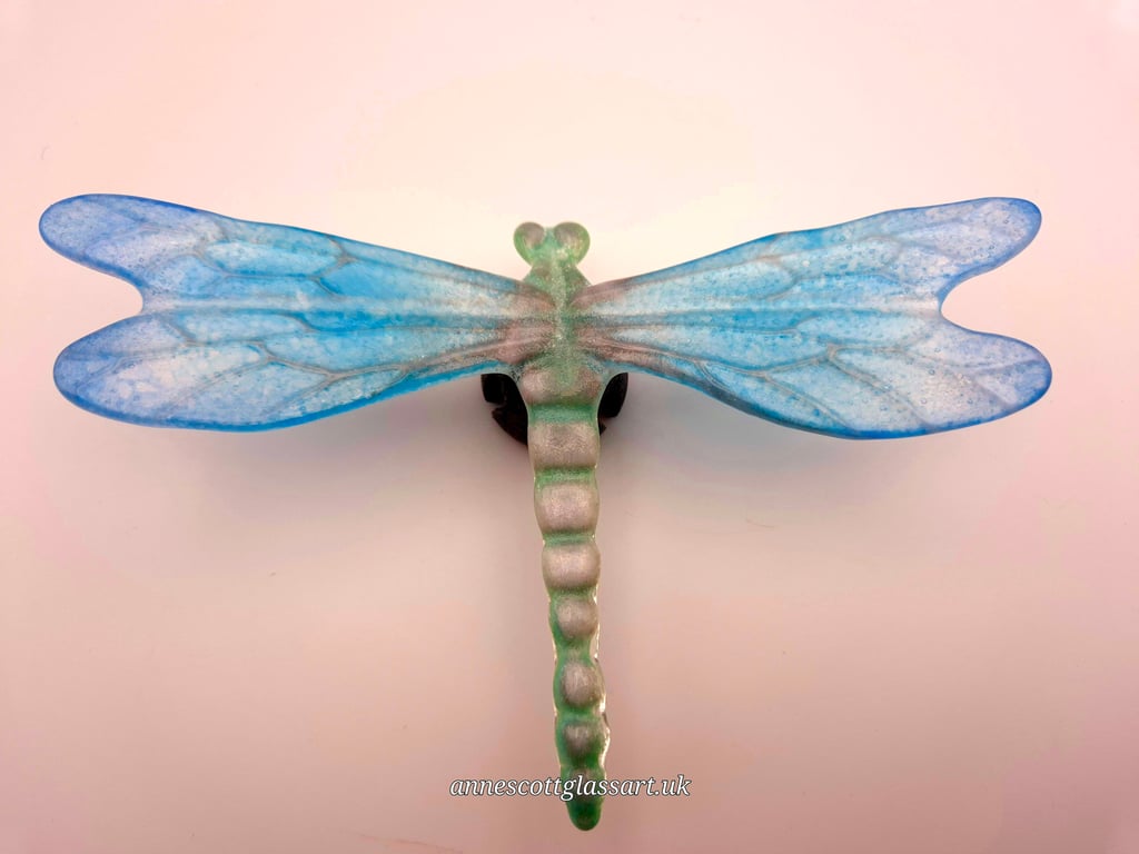 Handmade Fused Glass Dragonfly Garden Stake “Daphne “