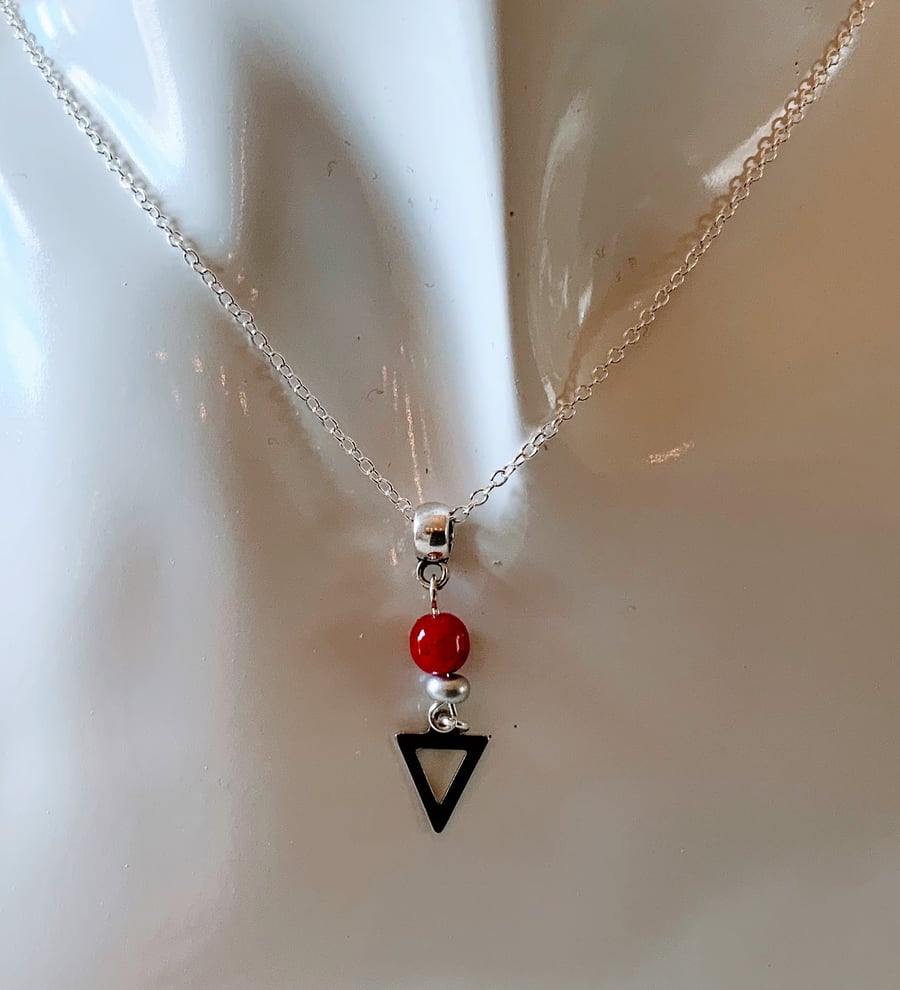 Stainless Steel Triangle Charm Necklace.