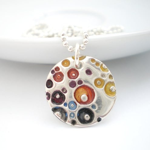 Small Silver Round Coral Pendant