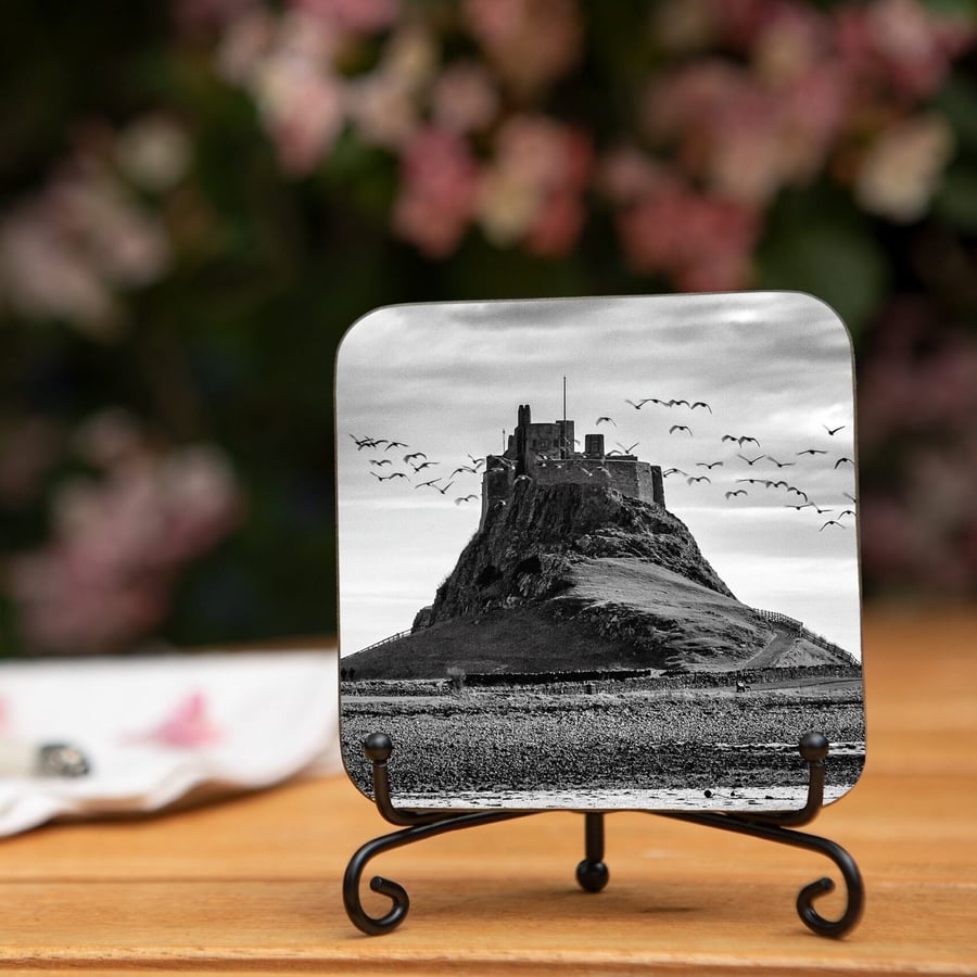 Holy Island Lindisfarne Castle Wooden Coaster - Northumberland Gifts - Original 
