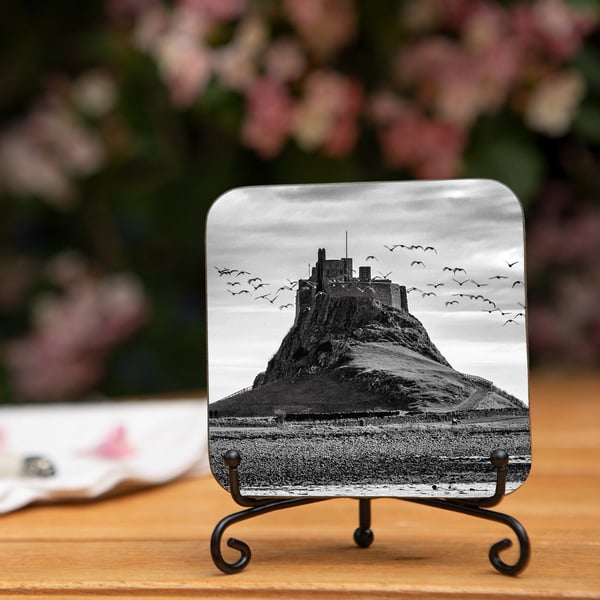 Holy Island Lindisfarne Castle Wooden Coaster - Northumberland Gifts - Original 