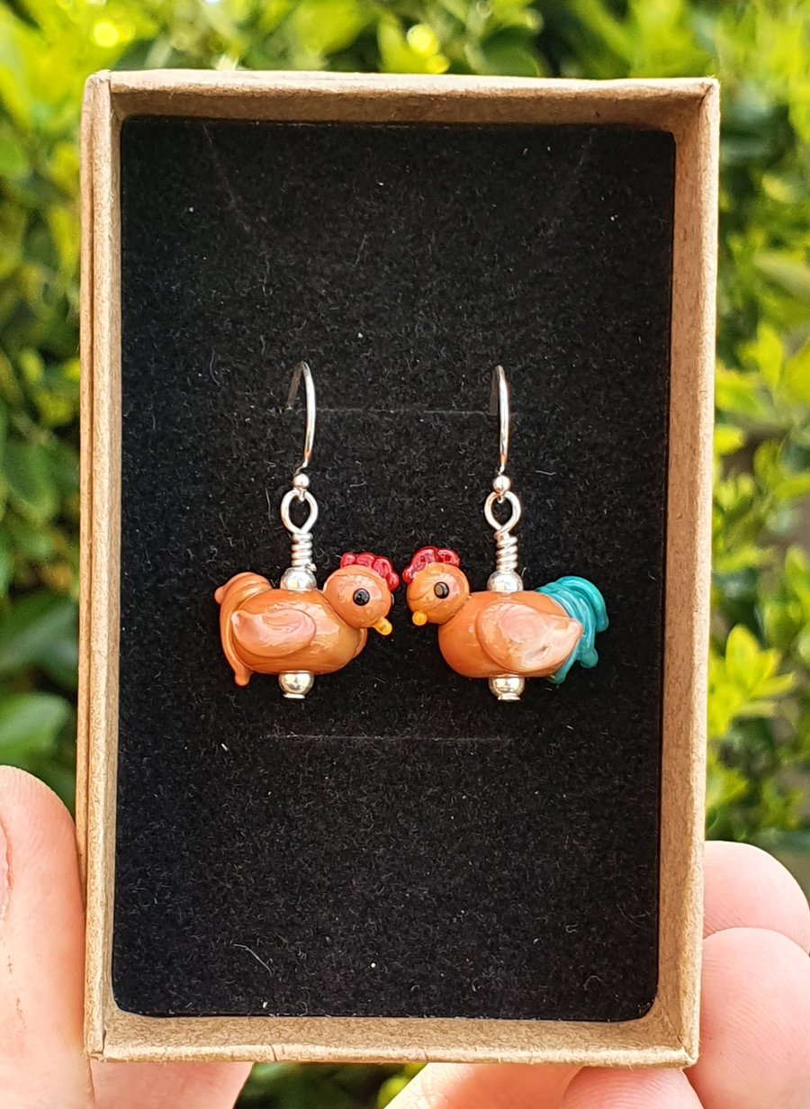 Tiny Glass Chicken Earrings
