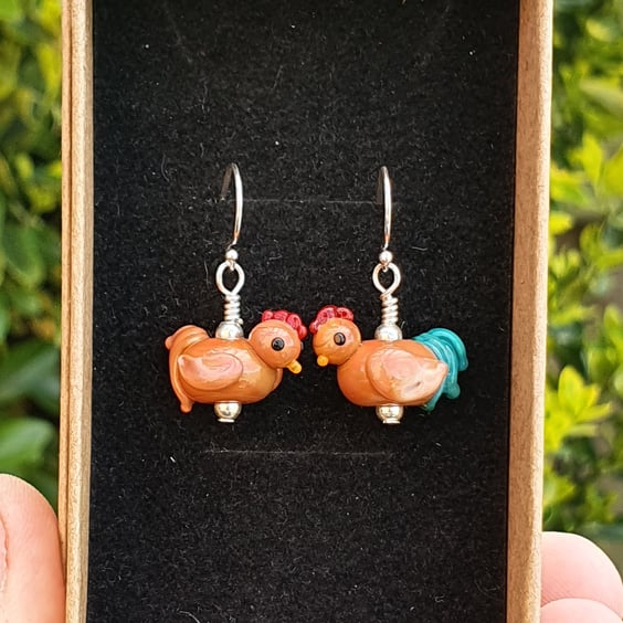 Tiny Glass Chicken Earrings