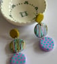 Turquoise, Lavender and Mustard Patterned Drop Earrings - Image 3