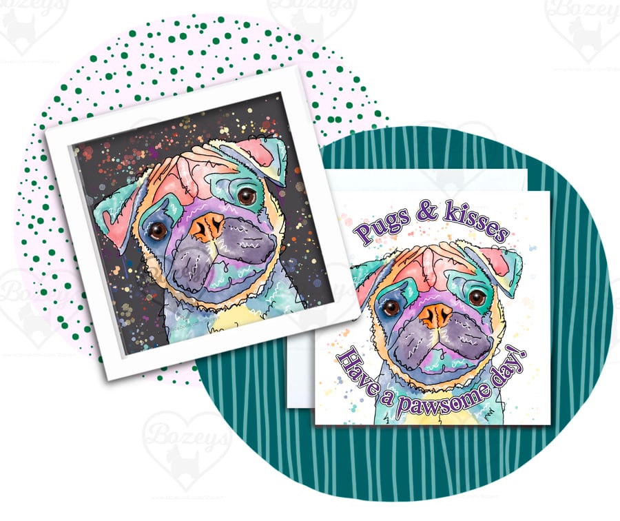 Pug Birthday card - Pugs and Kisses