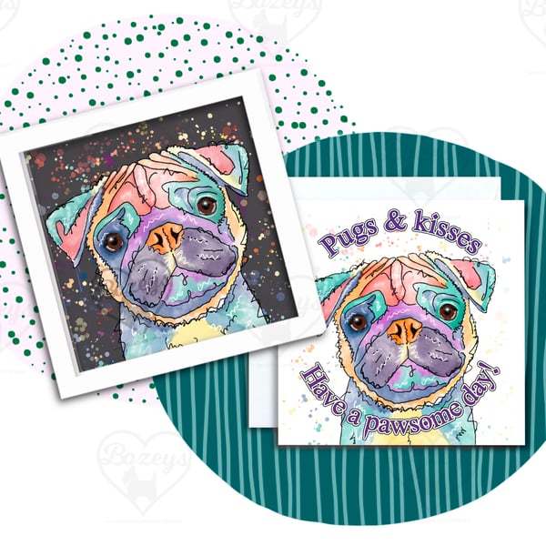 Pug Birthday card - Pugs and Kisses