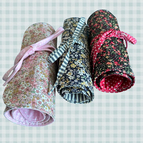 Handmade Fabric Roll Organiser for Sewing Tools - Cable Tidy - Make Up Brushes