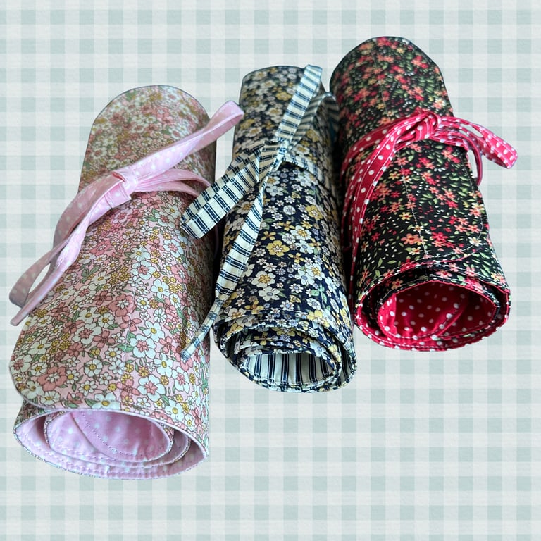 Handmade Fabric Roll Organiser for Sewing Tools - Cable Tidy - Make Up Brushes