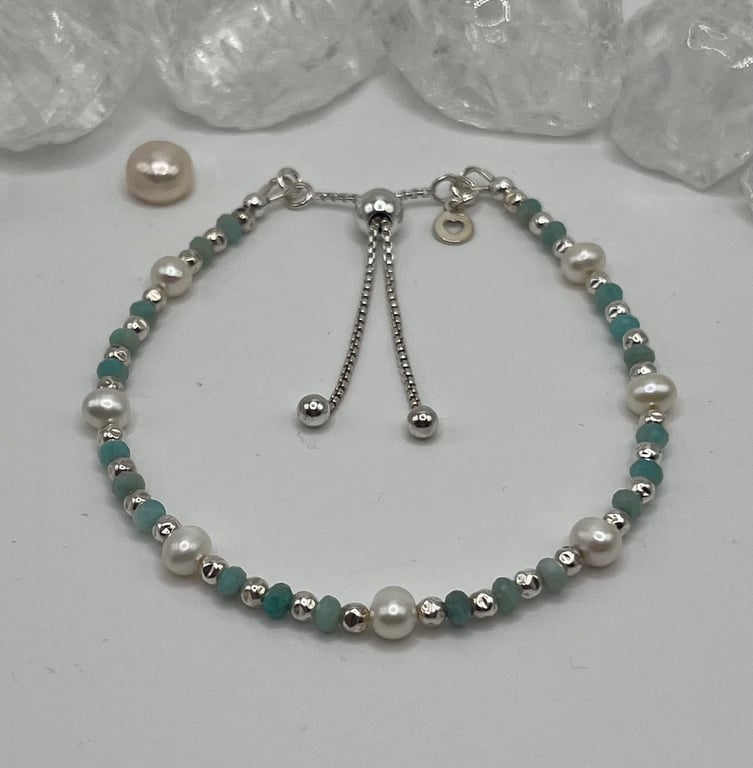 Freshwater Pearl And Amonzite Slider Bracelet 