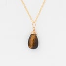 Tiger's Eye Briolette Pendant with Gold Chain