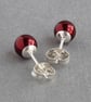 6mm Small Burgundy Pearl Stud Earrings - Everyday, Round, Dark Red Studs - Gifts - Image 1