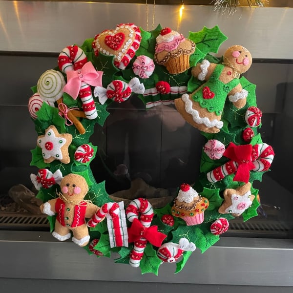 Bucilla Cookies and Candy FINISHED Christmas Wreath