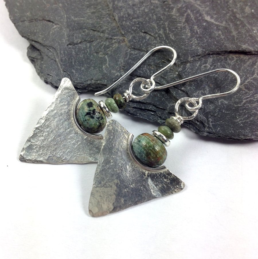 African turquoise and silver tribal earrings