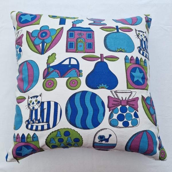 Handmade cushion cover  "Toy Cupboard" by Juliet Glynn Smith vintage fabric