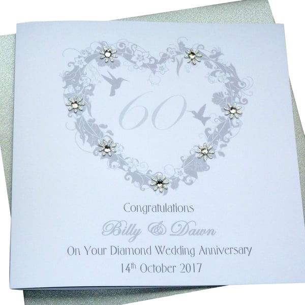 Handmade Personalised Diamond 60th Wedding Anniversary Card