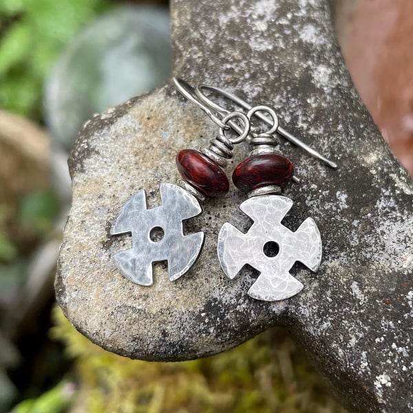 Sterling silver and Jasper Celtic Cross  earrings.