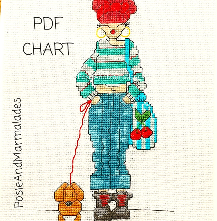 Lady walking a Dachshund Dog Cross Stitch Pattern (Digital Download)