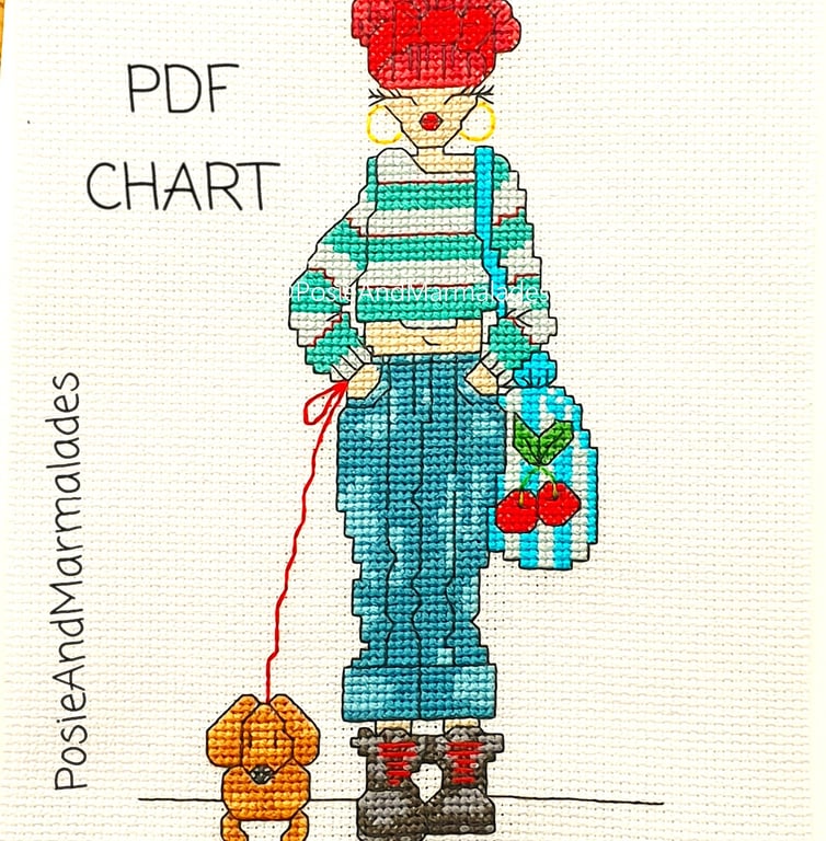 Lady walking a Dachshund Dog Cross Stitch Pattern (Digital Download)