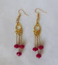 Gold Plated Chandelier Earrings with Cherry Red Faceted Czech Glass Beads - Image 5