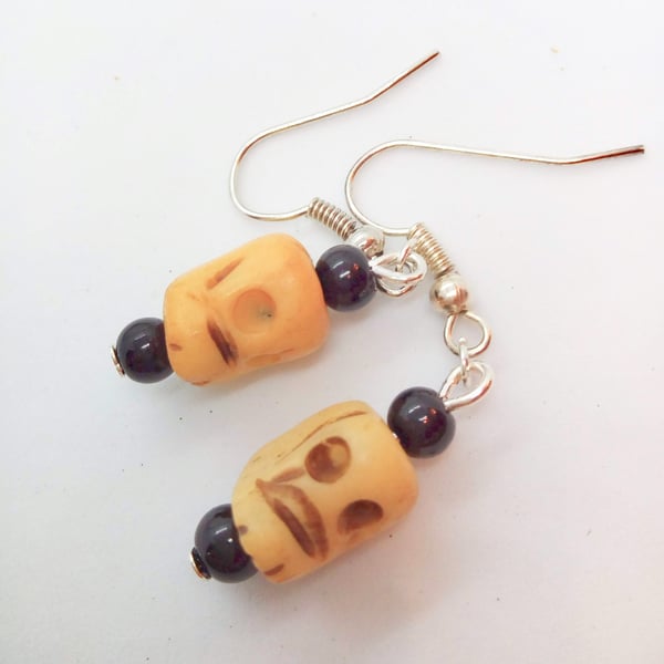 Halloween Bone Skull And Black Bead Earrings for Pierced Ears, Earrings