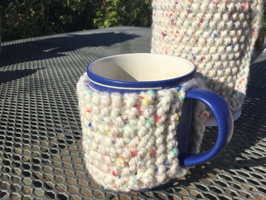 Hand knitted mug hugs to keep your coffee hot 