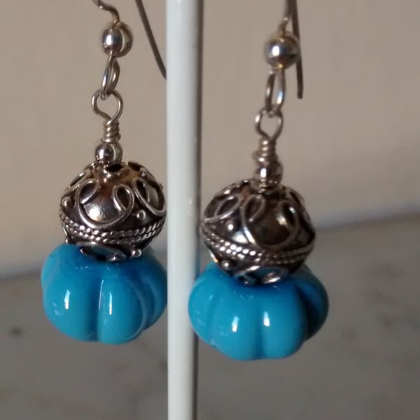 MANCUNIAN AND STERLING SILVER DANGLING  EARRINGS - - FREE SHIPPING 